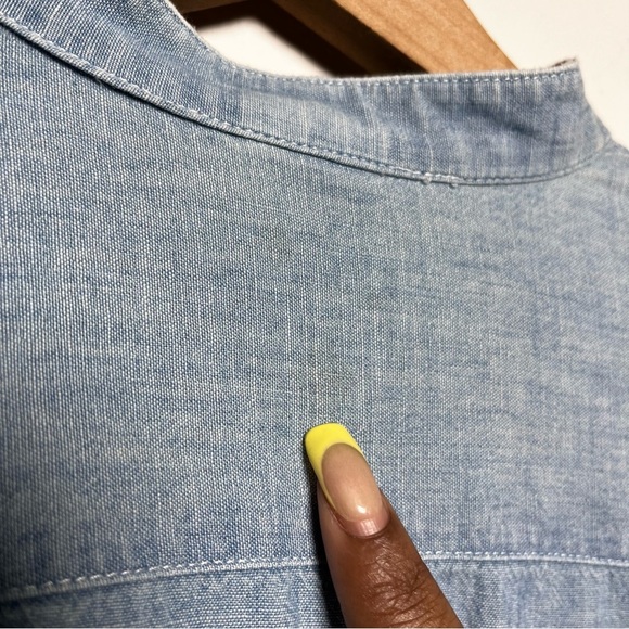 VTG Levi's Women Chambray Tunic Top Large Henley Popover Long Sleeve Coastal - Picture 9 of 12